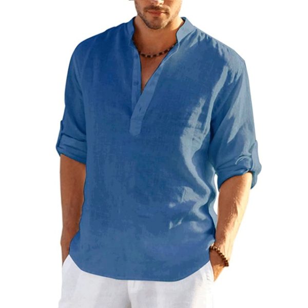 Stylish Daily Linen Loose Fit Shirt for Men - Comfortable, Solid Colour, Long Sleeve Cotton - Image 8