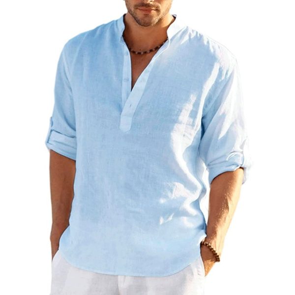 Stylish Daily Linen Loose Fit Shirt for Men - Comfortable, Solid Colour, Long Sleeve Cotton - Image 4