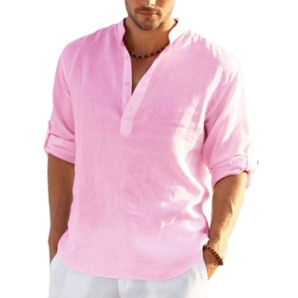 Stylish Daily Linen Loose Fit Shirt for Men - Comfortable, Solid Colour, Long Sleeve Cotton - Image 5