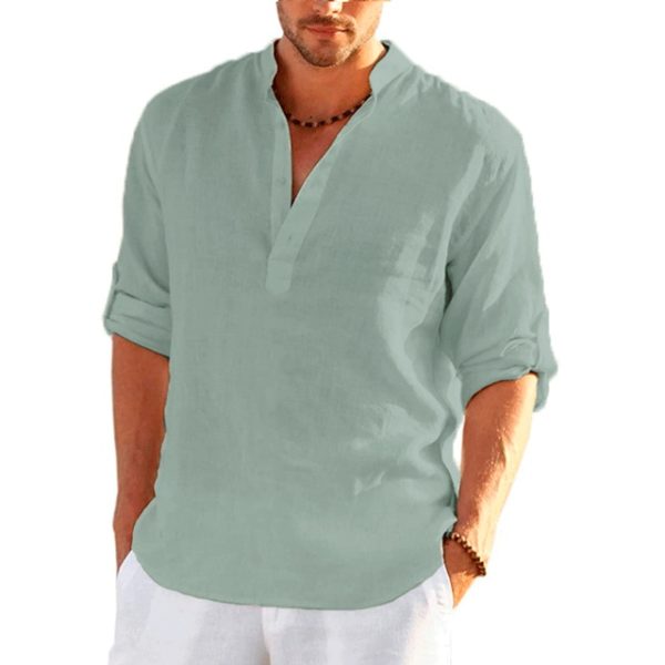 Stylish Daily Linen Loose Fit Shirt for Men - Comfortable, Solid Colour, Long Sleeve Cotton - Image 6